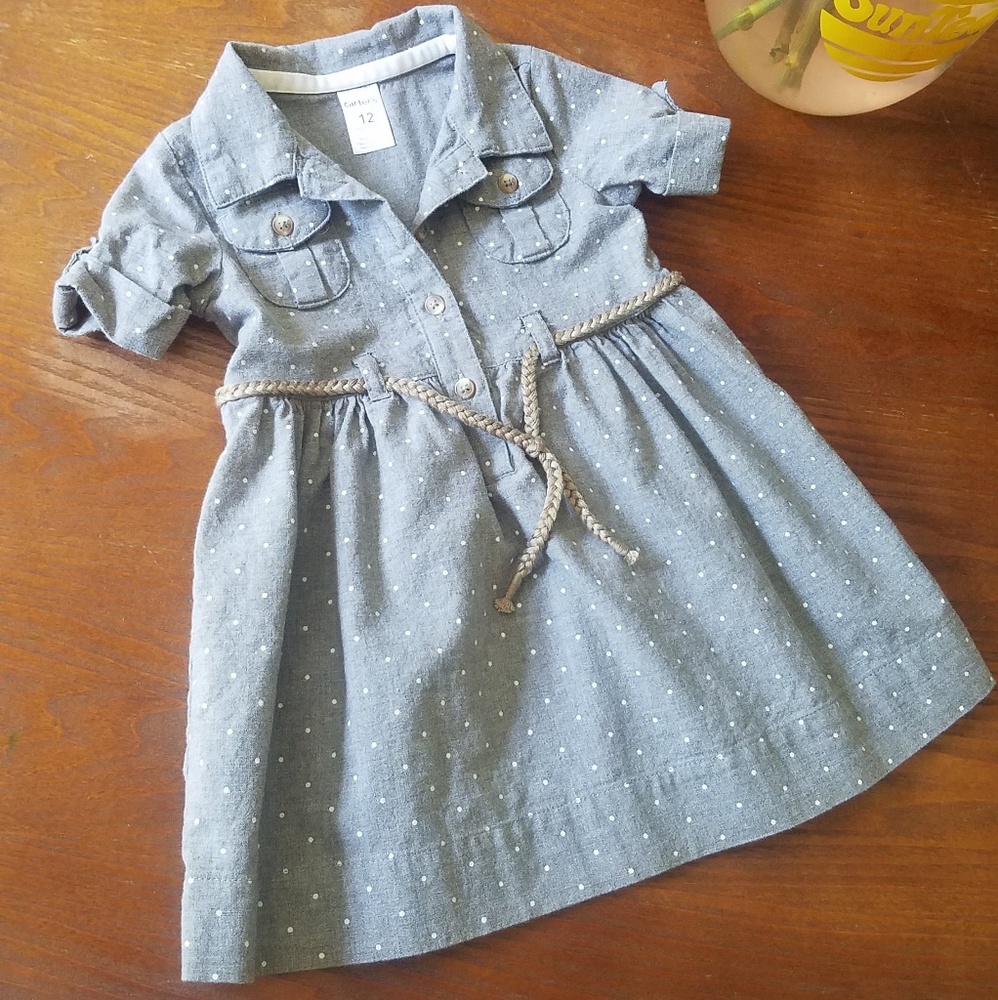 Gray w/ white polka dots dress (12mos)